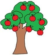 drawing of a tree with green leaves and red apples