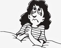 man crying in bed drawing