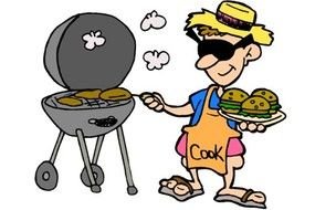 cartoon man cooking bbq