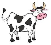 drawing of a black and white cow with horns on a white background
