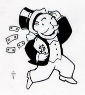 black and white drawing of a man with money in his hands