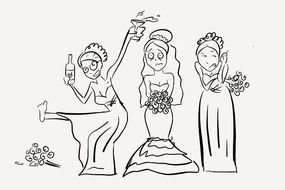 drawing of a bride with bridesmaids