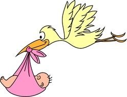 drawing of a stork with a baby