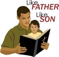 picture of dad with his son with a bible book