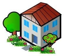 picturesque lawn in front of a house as a graphic illustration