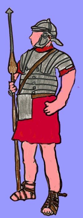 drawing of a man in armor on a purple background