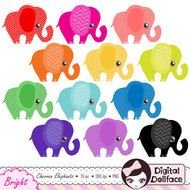 Clipart of the colorful elephants