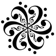 drawn mandala with treble clefs