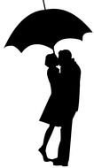 drawing of the kissing couple with umbrella