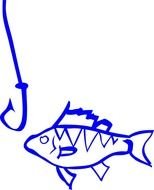 painted blue fish and hook