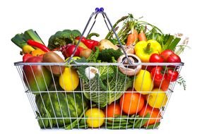 metal basket with fruits and vegetables