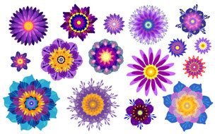 set of fantasy Pink And Purple Flowers