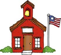 drawing of School red House and american flag