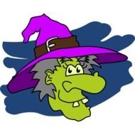drawing of a green witch head in a hat