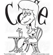 Cartoon Black And White Line Drawing Of A Beautiful Lady Cafe 9076 By