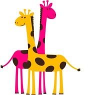 yellow and pink giraffes on a white background