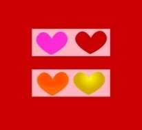 drawn four hearts on a red background