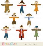 Scarecrows Set Autumn Fall Harvest Time Cl clipart