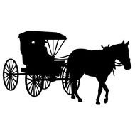 silhouette of a horse with a carriage on a white background