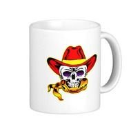 white cup with a skull pattern