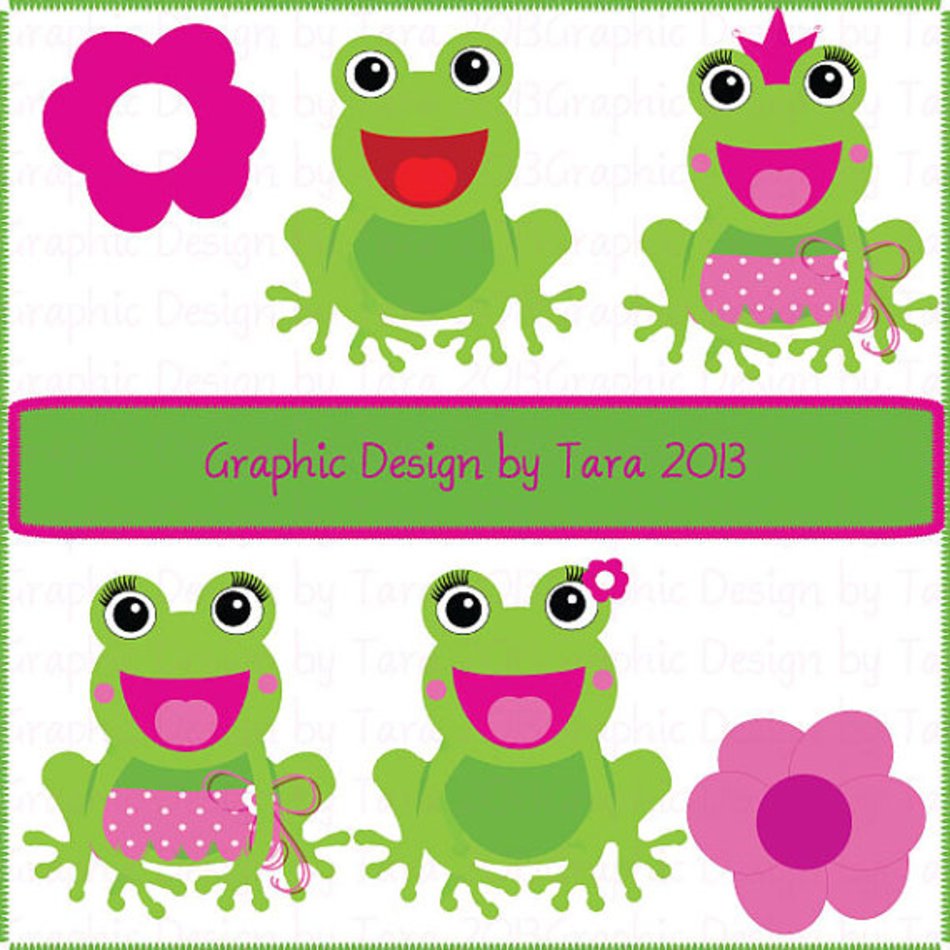 New Cute Frogs And Flowers Digital By Graphicdesignbytara