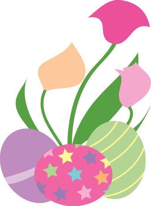 picture of flowers with easter eggs on a white background