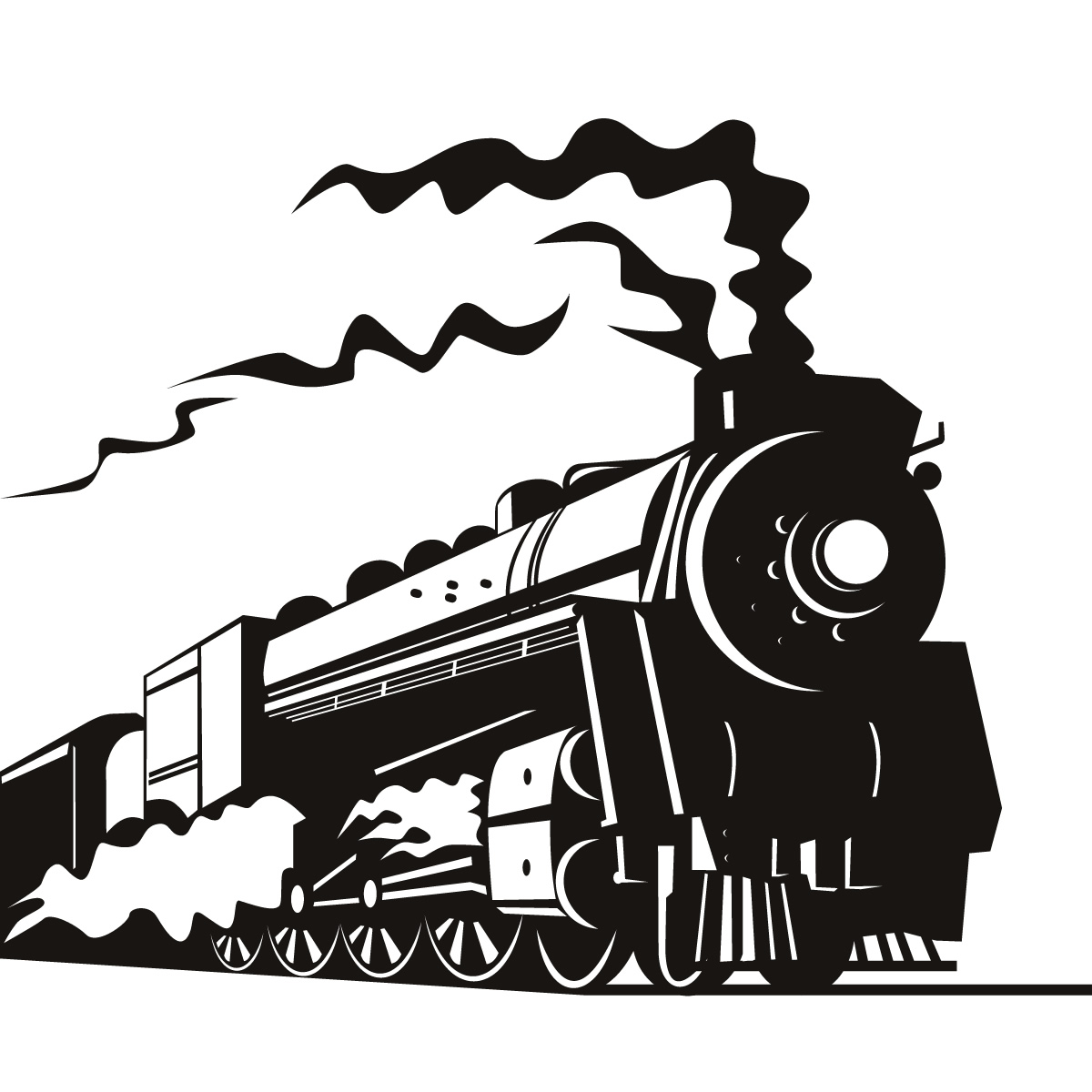 Black and white drawing of a train on a railway free image download