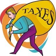 cartoon man carries tax bag