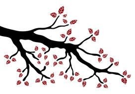 drawing of a tree branch with red leaves