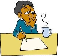 man with a pencil and a sheet of coffee at the table drawing