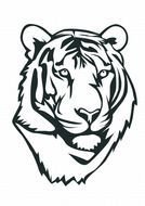 head of a black and white tiger as a graphic image