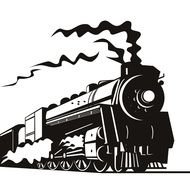 black and white drawing of a train on a railway