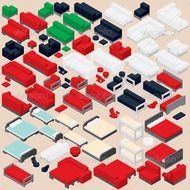 Isometric Furniture Collection Set Of Various Vector Sofa Bed Chair
