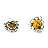 Polish Art Center Amber And Silver Triangular Clip On Earrings