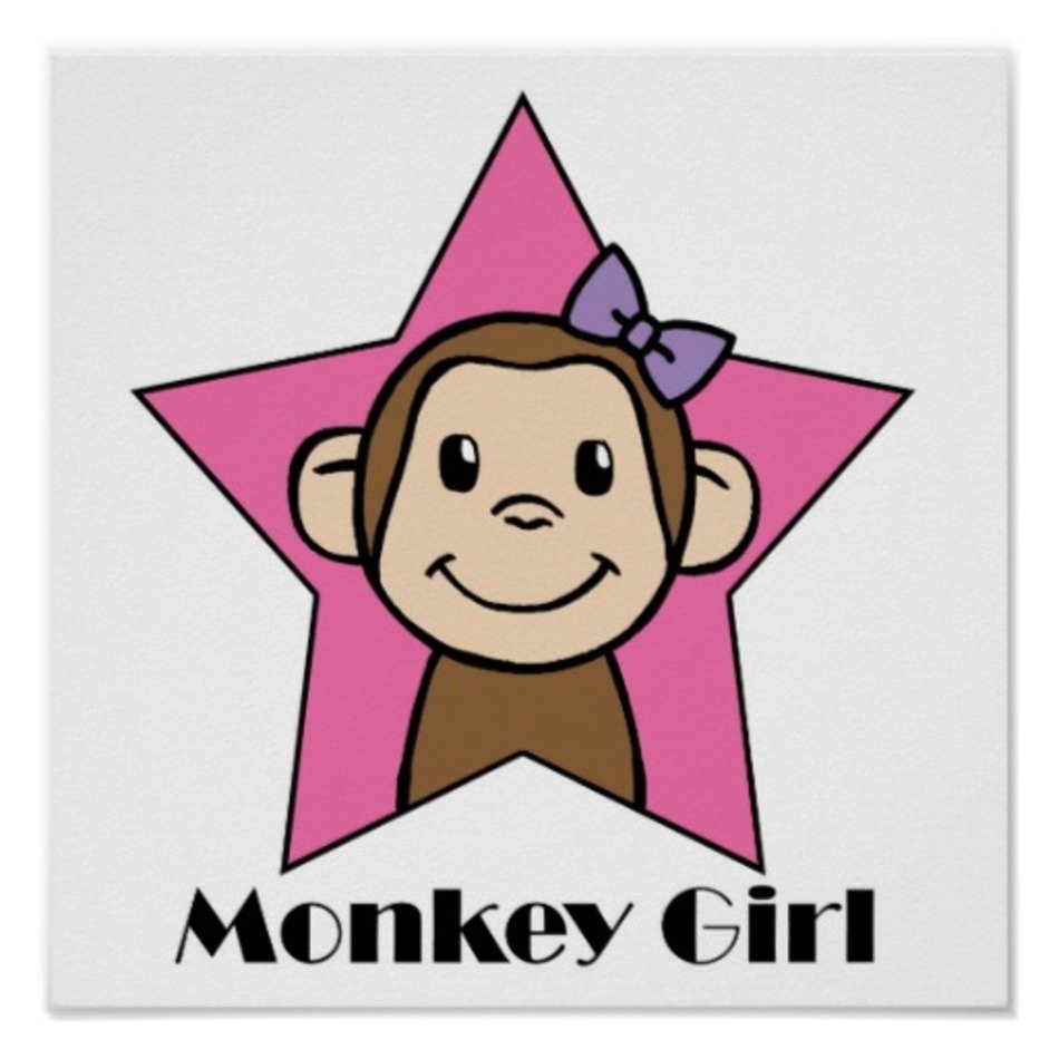 Cartoon Smile Monkey Girl Pink Star Bow Print Zazzle clipart