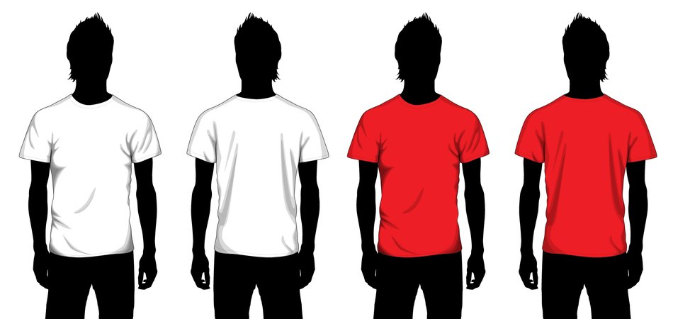 four silhouettes of men in t-shirts as a picture for clipart