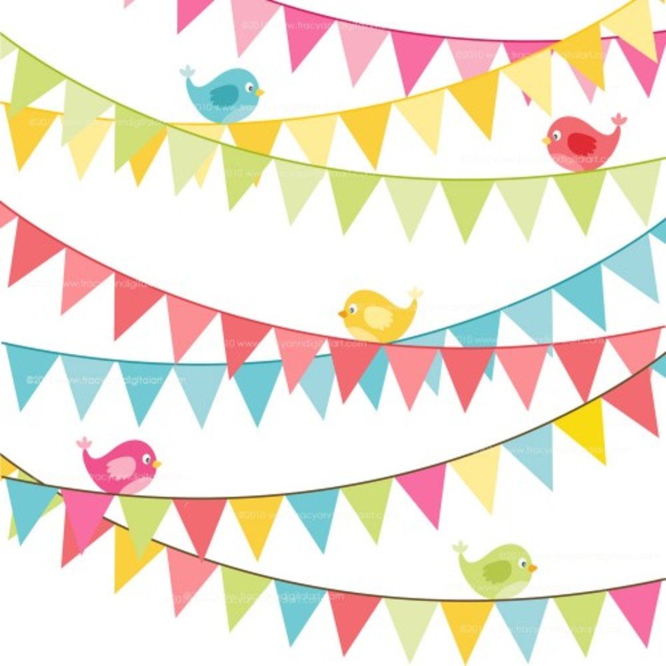 Clip Art Birthday Flag Banner Bright Colors Set 6 N2