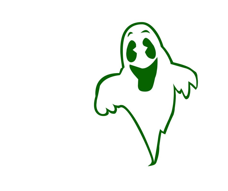 Happy Ghost, green and white drawing