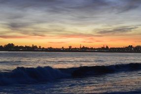 Orange sunset Cloud sky sea coast waves