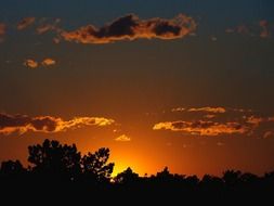 golden sun over forest silhouette at sunset