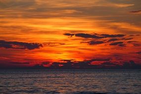 red sunset at the sea romantic scene