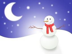 drawing of a snowman under the moon