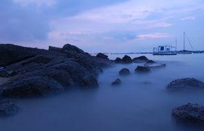 landscape of blue fog on the beach in singapore