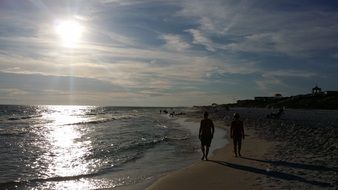 people walking along surfline, usa, florida, santa rosa beach