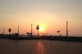 sunset over the promenade in Ostend