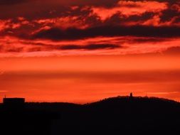 red sunset in Budapest, Hungary