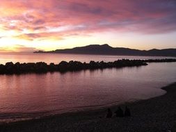 purple sunset over the coast in Chiavari