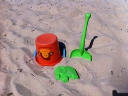 plastic bucket and shovel in the sandbox