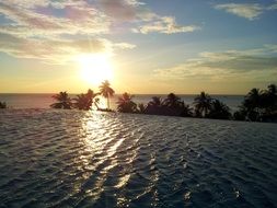 rooftop pool in the sunset