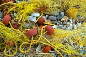 fishing net on the pebble beach